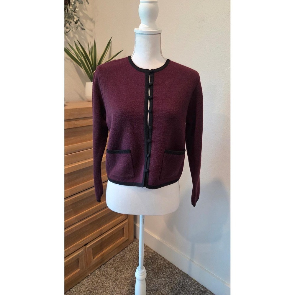 Liz Claiborne Collection Cardigan Petite Merino Wool Blend Maroon Vintage PM - Picture 7 of 11